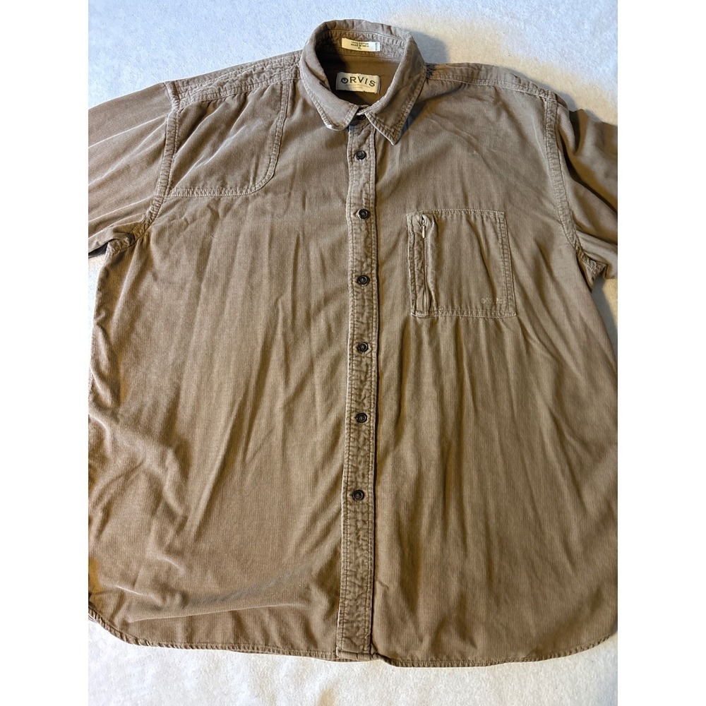 Orvis Mens XL Corduroy Button Down Shirt Tan Brown Long Sleeve t RN 70538